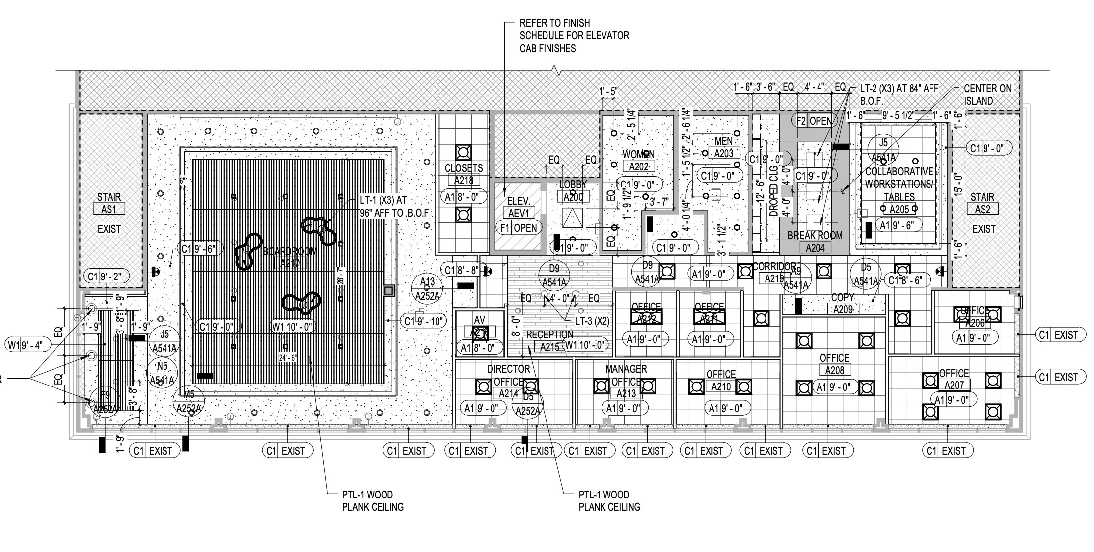 Reflected ceiling plan A-521 with coordination review annotations